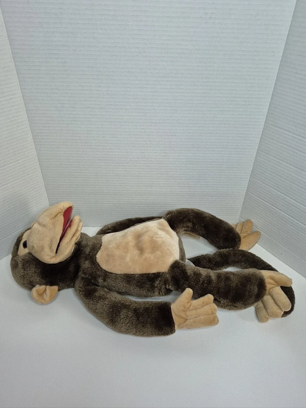 Monkey Stuffed Animal Puppet with Zipper Pouch